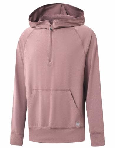 M MAELREG Mens Hoodie Pullover Performance Dry Fit Lightweight Quarter Zip Workout Sport Golf Hooded Sweatshirt Men Pink Heather - Image 1