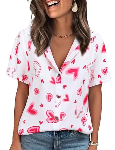 LILYCHIC Valentines Shirts for Women Heart Button Down Blouse Short Sleeve Casual Spring Hawaiian Tops Outfits - Image 1