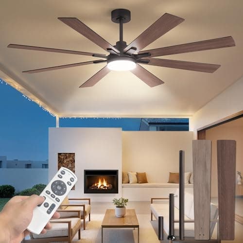 Fanbulous 65 Inch Ceiling Fan with Light and Remote, 6 Speeds Reversible DC Motor Ceiling Fans for Living Room Patio Garage, 3CCT Dimmable LED, 8 Wood Blades, Downrod Mount, Sloped Ceiling Compatible - Image 1
