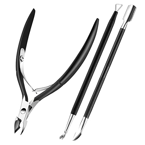 Cuticle Trimmer Cuticle Remover with Cuticle Pusher, XUNXMAS Professional Stainless Steel Durable Pedicure Manicure Tools Cutter Nipper Scissor Clipper for Fingernails and Toenails Dead Skin Black - Image 1