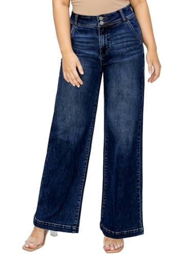 Eytino Plus Size Jeans,High Waisted Wide Leg Stretchy Denim Pants,Size-Inclusive Juniors Girls Womens Jeans,Sizes 14W to 32W,5X Dirty Blue - Image 1