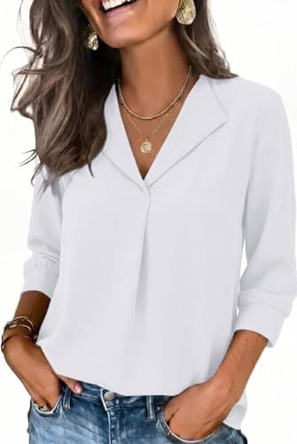 WIHOLL Blouses for Women Dressy Casual 3/4 Length Sleeve Womens Tops Fashion Summer Spring Shirts White 2XL - Image 1
