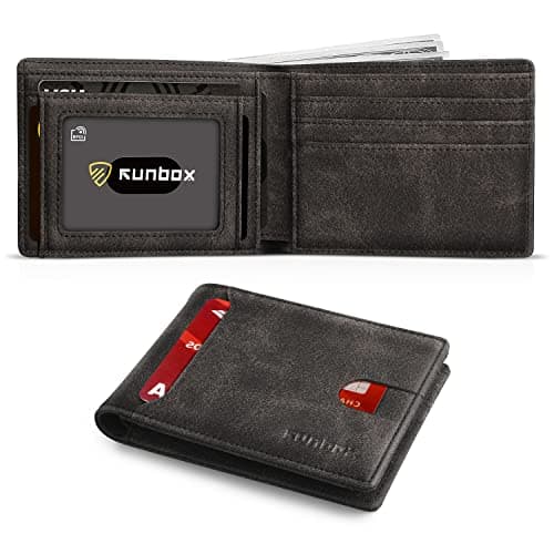 RUNBOX Wallet for Men Slim 11 Credit Card Holder Slots Leather RFID Blocking Small Thin Men's Wallet Bifold Minimalist Front Pocket Large Capacity Gift Box - Image 1