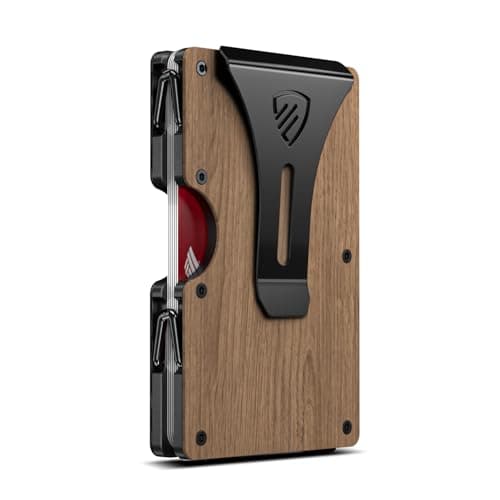 RUNBOX Minimalist Wallet for Men - Slim RFID Blocking Metal Card Holder with Money Clip, Ultra-Thin Front Pocket Design Holds Up to 15 Cards, Gifts for Men(Walnut Wood) - Image 1