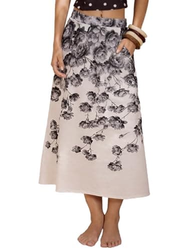 YUNDAI Women’s Floral Print Midi Skirt with Pocket High Waist Flowy A-Line Skirt Casual Summer Vacation Skirt for Daily Wear - Image 1