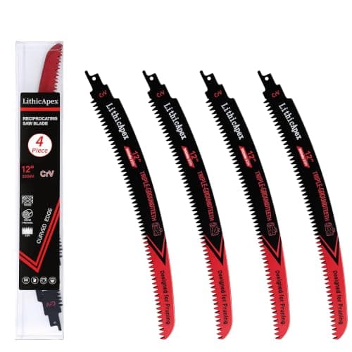 LithicApex 12 Inch 6TPI Reciprocating Saw Blades, Curved Edge Pruning Saw Blades for Wood & Tree Trimming, Japanese Teeth for Branches, Wet/Dry Wood, 4-Pack - Image 1