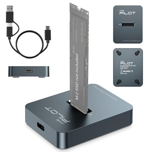 AMZPILOT M.2 NVMe & SATA to USB C Docking Station, M.2 SSD to USB A C Reader Adapter for Both M.2 (M Key, B+M Key) NVMe and SATA NGFF SSD Dock, Size for 2280 2260 2242 2230 Enclosure - Aluminum Alloy - Image 1