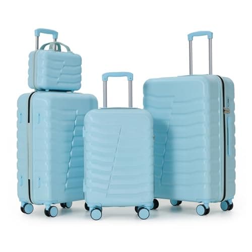 GettBetter Luggage Sets PC Hardshell Durable Suitcase Sets Double Spinner Wheels TSA Lock Zippers 4 Piece Luggage Set for Women Men,Back to School,Light Blue(14/20/24/28 inch) - Image 1