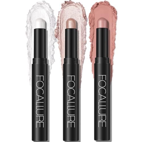 FOCALLURE 3 Pcs Cream Eyeshadow Stick,Shimmer Eyeshadow Pencil Crayon,High Pigmented Crease-proof Eye Shadow Brightener Sets,Long Lasting Eye Shadow Highlighter Stick Make up (Pink Champagne) - Image 1