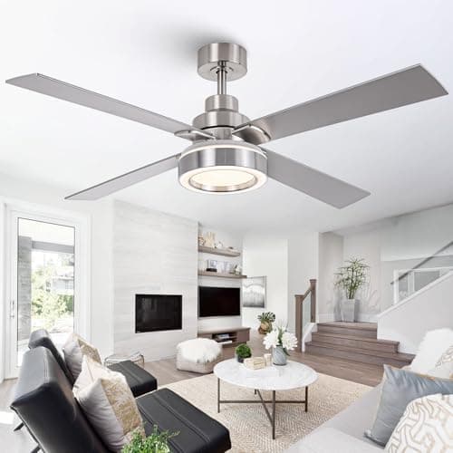 Vaczon 52 Inch Ceiling Fans with Lights and Remote, Modern Ceiling Fans Nickel, 3CCT Dimmable, Timer, Reversible Motor, Indoor & Outdoor Silver Ceiling Fan for Bedroom Living Room Patio - Upgraded - Image 1