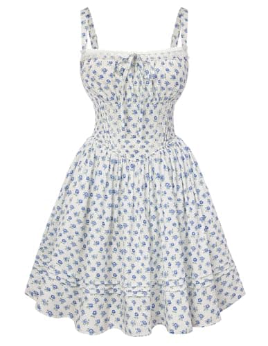Scarlet Darkness Floral Corset Dress Summer Mini Dresses for Women Teens 2026 Graduation Sundress Blue and White L - Image 1