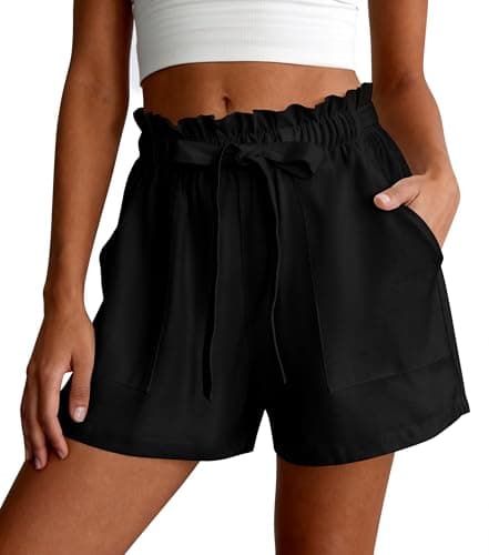 PRETTYGARDEN Summer Shorts for Women Casual Ruffle Drawstring High Waist Wide Leg Comfy Lounge Shorts Beach Vacation Cruise Outfits(Black,S) - Image 1