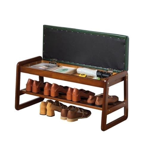 latifolia Solid Wood Bench, Entryway Shoe Bench with Cushion, Flip-Open Storage Compartment, 2-Tier Shoe Organizer(Green,31.50''L) - Image 1