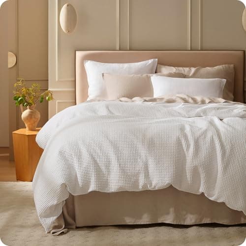 Bedsure Cotton Duvet Cover California King Size - 100% Cotton Waffle Weave Coconut White Duvet Cover, PureWoven Textured Breathable Bedding Comforter Cover for All Season, 1 Duvet Cover Only 104"x98" - Image 1