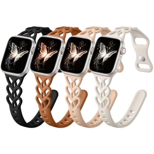 Odbeai Slim Cute Heart Braided Band-Compatible with Apple Watch Bands Women 40mm 41mm 42mm 38mm 44mm 45mm 46mm 49mm,Sport Soft Breathable Silicone Strap for iWatch Series 11 10 9-1 SE 3-1 Ultra,4Pack