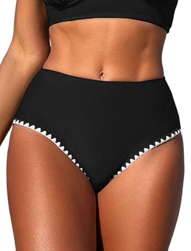 ZAFUL Bikini Bottoms for Women -Retro Basic Full Coverage Color Block Bikini Tankini Swimsuit Briefs (Black XXL) - Image 1