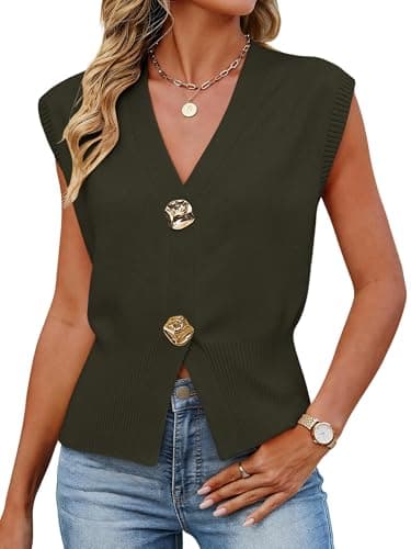 Bellcoco Sweaters for Women Sleeveless V Neck Lightweight Cropped Sweater Vest Ribbed Knit Pullover Casual Trendy Tank Tops Spring Summer Outfits 2026 Army Green Medium - Image 1
