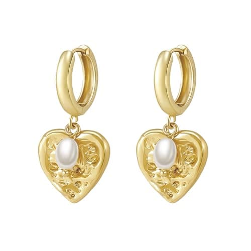 Pearl Earrings for Women, 14K Gold Plated Drop Dangle Freshwater Cultured Heart Pearl Earring, 5A Cubic Zirconia Bridal Wedding Boho Statement Hypoallergenic Earrings for Women Wedding Holiday Birthday Gift (Type4) - Image 1