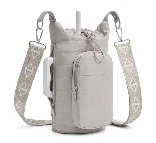 WOOMADA Water Bottle Holder Bag with Strap, 40/32 oz Crossbody Bag Gym Accessories, Sling Purses for Women(Grey) - Image 1