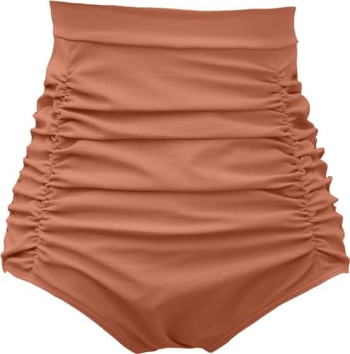 COCOPEAR Women's Ruched High Waisted Bikini Bottom Retro Vintage Swim Short Tankinis Pla177 XL - Image 1