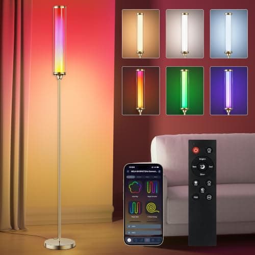 FRIDEKO HOME Floor Lamp, Smart RGBCW LED Color Changing Ambient Lighting for Living Room & Gaming Decor, Standing Lamp with App & Remote Control, Tall Corner Lamp for Bedroom, 12W 1500LM, Gold - Image 1