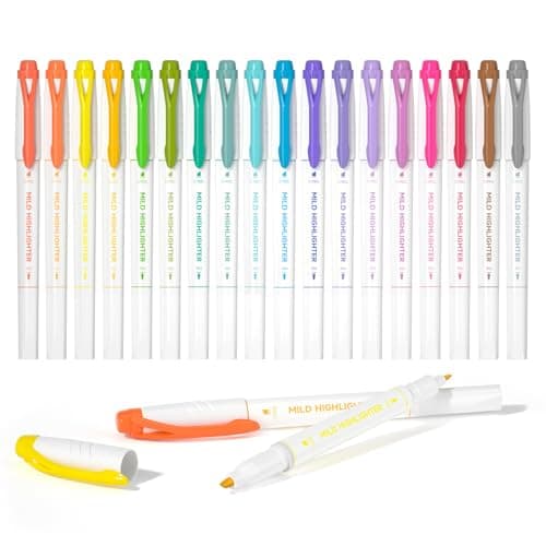 Shuttle Art Pastel Highlighters, 18 Colours Dual Tip Highlighters, Highlighter Markers Assorted Colours, Perfect for Colouring, Underlining, Highlighting, Journaling in School Office Home