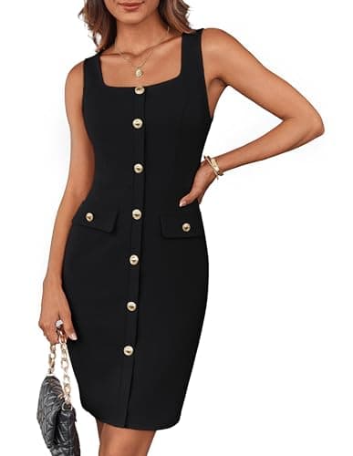 GRACE KARIN Women Summer Business Work Dress Black Dress Square Neck Sleeveless Bodycon Dresses S - Image 1