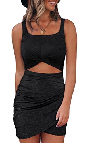 Acelitt Summer Dresses for Women 2025 Cut Out Twist Front Ruched Wrap Bodycon Sleeveless Party Club Mini Dress Beach Sundress Black X-Large - Image 1