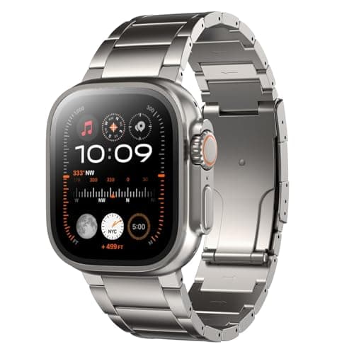 LULULOOK Titanium Ultra 3 Watch Band - Grade 2 Titanium Metal Band for Men, Compatible with Apple Watch Ultra 3/ Ultra 2/ Ultra 49mm, Series 11/10 46mm, Folding Clasp & DLC Coating,Titanium - Image 1