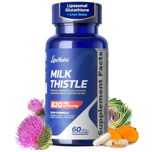 LincNutri Milk Thistle Liver Health Support — 80% Silymarin, Liposomal Glutathione, 12-in-1 Formula with NAC, Turmeric, Artichoke — Antioxidant, Metabolism & Energy Support — 60 Capsules - Image 1