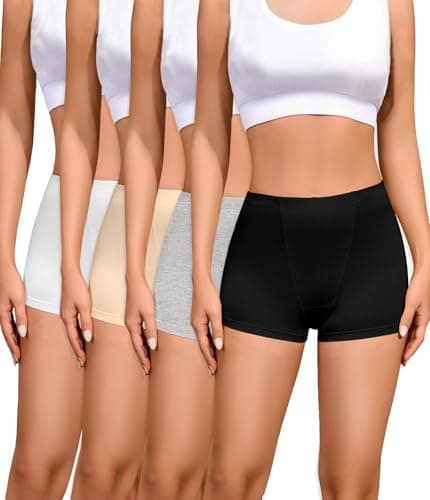 Nexgenz Cotton Boyshort Underwear for Women Cotton Boxer Briefs for Women Underwear Shorts 4 Pack White/Beige/Black/Light Gray Medium 2" Inseam - Image 1