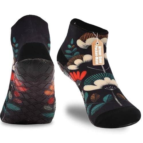 RANDY SUN Low Cut Quick-Dry Barefoot Beach Socks with Anti-Slip TPE Sole, Breathable Lightweight Shoes for Sand, Seamless Aqua Socks, Black Flowers Size Men's 6 / Women's 7 - Image 1