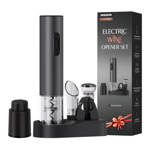 7-in-1 Premium Aluminum Alloy Electric Wine Opener Gift Set, BABONIR USB-C Rechargeable Automatic Wine Bottle Opener with Date Scale Vacuum Stopper, Foil Cutter, Wine Aerator Pourer, Storage Base