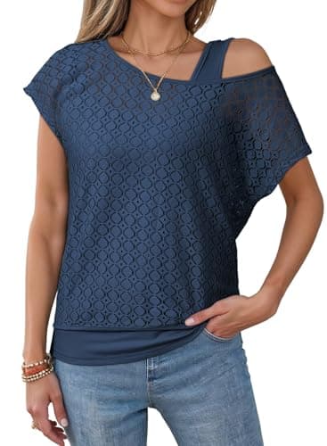 Dokotoo Womens Boho Tops Cute Casual Tops T-Shirt Summer Short Sleeve Beach Vacation Spring 2026 Cruise Outfits Resort Wear Clothes Women Teen Girls Fahion Clothing Trendy Ladies Young Tops Blue - Image 1
