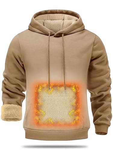 ZITY Mens' Winter Hooded Sweatshirt Sherpa Fleece Lined Hoodies Heavy Warm Thick Athletic Pullover with Kangaroo Pocket Light Brown - Image 1