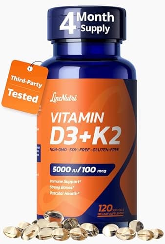 LincNutri Vitamin D3 K2 5000IU, MK-7 100mcg - Third Party Tested, 120 Softgels, Non-GMO, Keto - Easy to Swallow for Bone & Heart Health - Gluten, Soy, Dairy & Egg Free, 4-Month Supply - Image 1