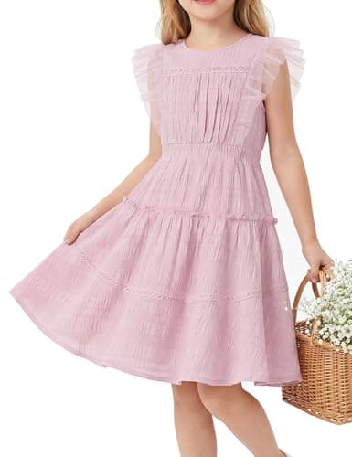 GRACE KARIN Girls Sleeveless Summer Dress, Ruffle Tiered Easter Spring Party Dresses for Little Kids Size 12,Light Pink - Image 1