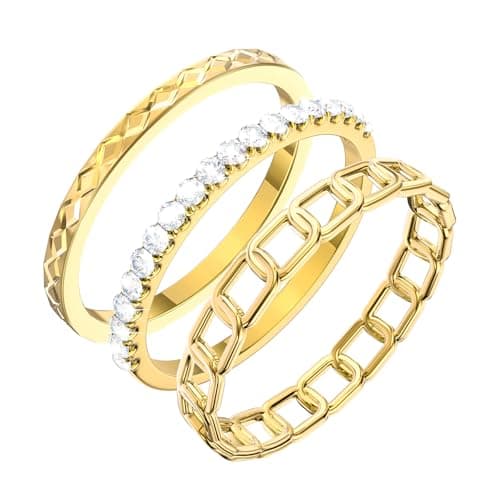 YWXTW 3 Pack 14K Gold-Plated Non Tarnish Stacking Rings for Oura Gen 4/Ultrahuman/Samsung/Diamond, Timeless Elegance White Zirconia Engagement/Promise Oura Stack Band Gift for Women Gold 9 - Image 1