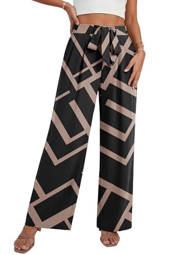 Lepunuo Lounge Floral Pants Womens High Waisted Wide Leg Pants Work Business Casual Palazzo Pants Tie Knot with Pockets - Image 1