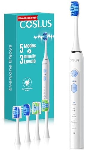 COSLUS C30 Electric Toothbrush for Adults & Kids: 3 Intensities & 5 Modes for Effective Yet Gentle Ultra-Clean Feel, 2 Types of Heads for Gentle & Daily Care, Travel & Family Use, Purple, 1PC - Image 1