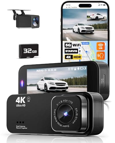 Kyltoor Dash Camera for Cars, 4K Dash Cam Front and Rear with 5G WiFi, Free Card Included, Loop Recording, Night Vision, 170°Wide Angle, G-Sensor, 24H Parking Mode