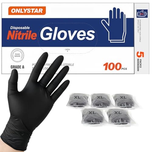 ONLYSTAR 5 Mil Disposable Nitrile Gloves XL, 100 Pcs + 5 Bonus Travel Packs, Heavy Duty, Grease Resistant, Food Safe, Latex & Powder Free for Cleaning, Cooking, BBQ, Grilling, Smoking Meat, Mechanics - Image 1