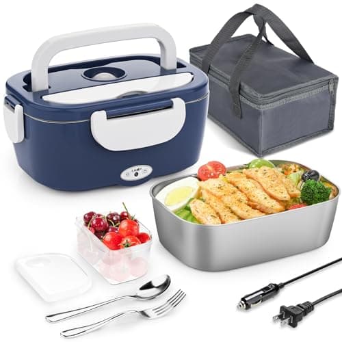 Carsolt Electric Lunch Box Food Heater - 3 in 1 Portable Leakproof Heated Lunch Box for Car/Home/Adults with 1.5L Removable 304 Stainless Steel Container, Max 80W, 12V/24V/110V (DarkBlue) - Image 1