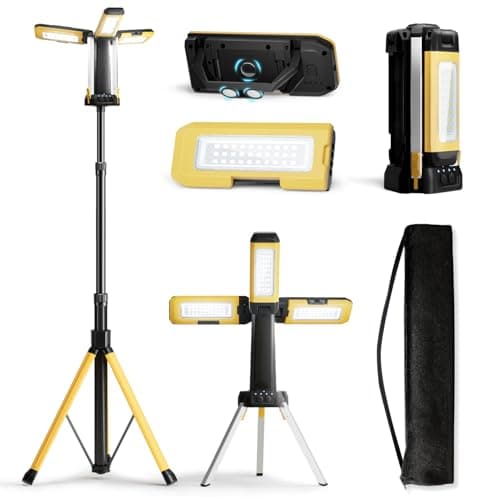10000mAh Rechargeable LED Work Light with Stand, 3200 Lumens 4.8ft Telescoping Tripod, 2 Detachable Magnetic Lamp Panels, Cordless Garage Workshop Light for Car Repair Inspection Jobsite - Image 1