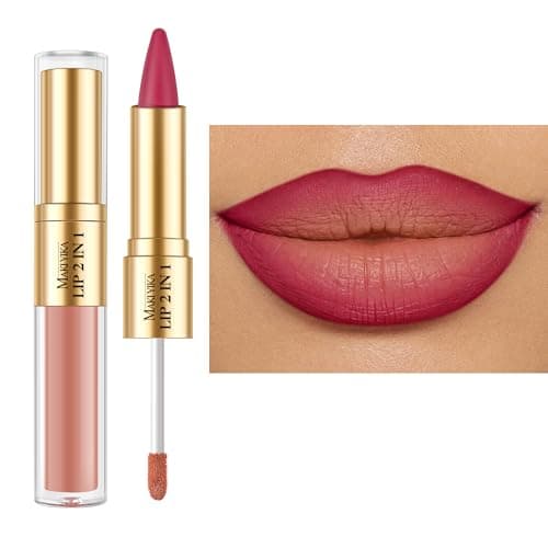 MAKI YIKA Mauve Lip Liner Nude Matte Liquid Lipstick Combo for Women 2in1 Long Lasting Lipsticks for Ombre Lips Waterproof Lipliner Lip Stick for Korean Lips Cruelty Free,LGA02