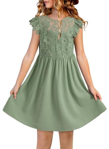 DOKOTOO KIDS Girls Dress Teen Big Kid Formal Summer Sleeveless Wedding Flower Girl Party Dress Lace Fashion Clothes Green Size 12 13 Years Old - Image 1