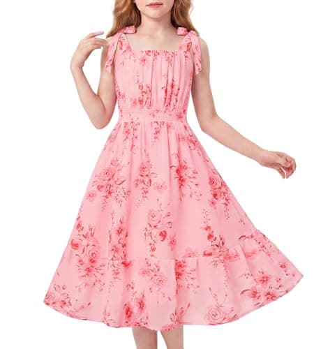 GRACE KARIN Girls Pink Easter Dress Hawaiian Beach Vacation Sleeveless A-Line Summer Party Wedding Birthday Valentine's Day School Dance Dress Size 7 - Image 1