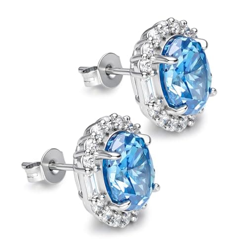 Halo Square Cubic Zirconia Earrings for Women, 14K Gold Plated Hypoallergenic Statement Earrings(Sea Blue) - Image 1