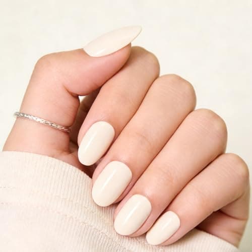 White Press On Nails Almond,Medium Soft Gel Fake Nail Kit With Nail Glue,30-Piece-15 Sizes Durable Reusable Press On Nails for Women Gift(HCK506 peachy-pink) - Image 1