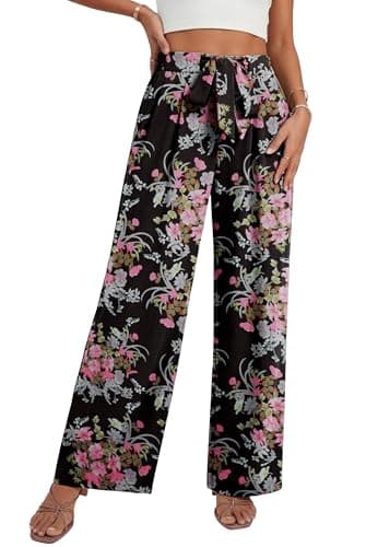 Lepunuo Wide Leg Pants High Waisted Casual Palazzo Pants Tie Knot Work Business Pants with Pockets - Image 1